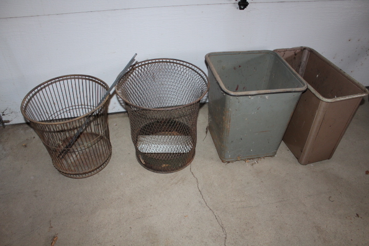 lot 1420 image: 4 Vintage Trashcans - 2 Wire Mesh
