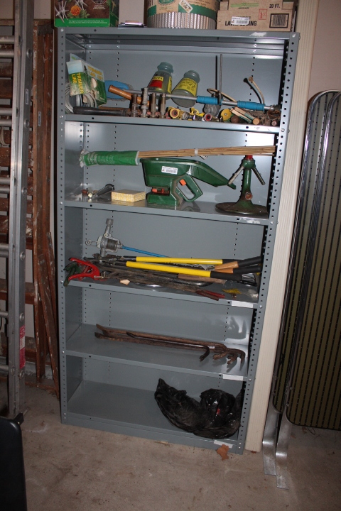 lot 1450 image: Metal Shelf - CONTENTS NOT INCLUDED - 36 by 12 by 72 tall - includes back panel and 2 sides