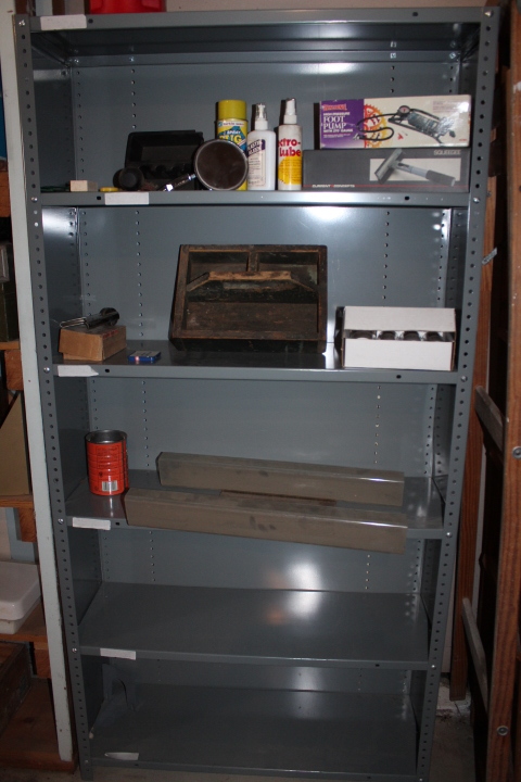 lot 1454 image: Metal Shelf - CONTENTS NOT INCLUDED - 36 by 12 by 72 tall - includes back panel and 2 sides