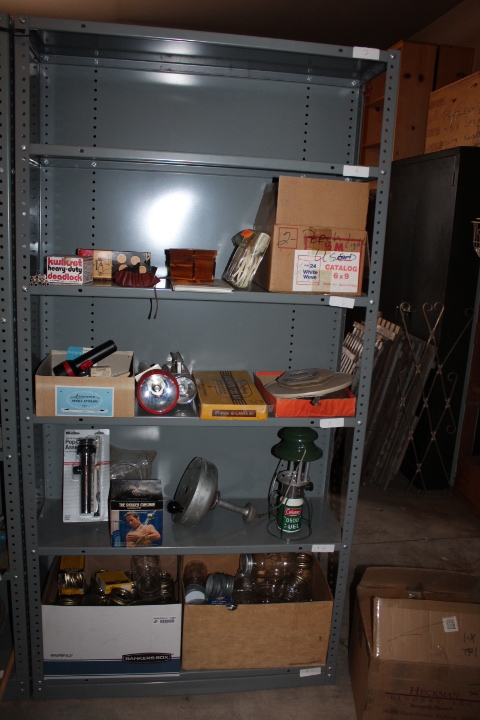lot 1459 image: Metal Shelf - CONTENTS NOT INCLUDED - 36 by 12 by 72 tall - includes back panel and 1 side