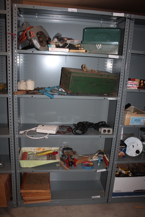 lot 1461 image: Metal Shelf - CONTENTS NOT INCLUDED - 36 by 12 by 72 tall - includes back panel and 2 sides