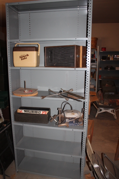 lot 1466 image: Metal Shelf - CONTENTS NOT INCLUDED - 36 by 12 by 84 tall - includes back panel and 1 side