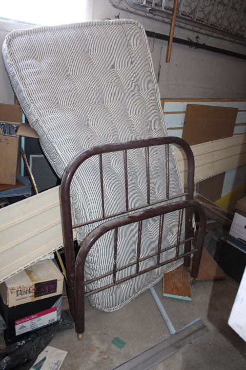 lot 1613 image: Metal Twin Bed Frame with Rails, Spring and Mattress