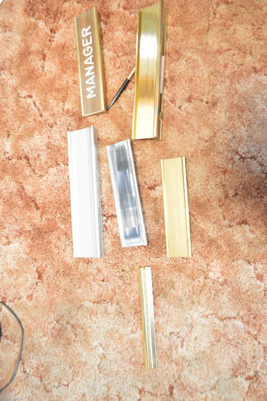 lot 1666 image: Metal desk title platesname tags
