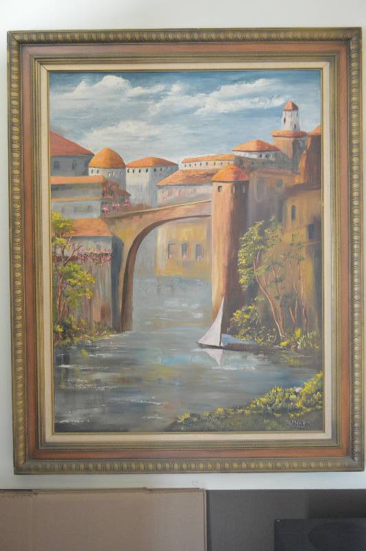lot 1151 image: Large oil on canvas - Tuscan scene - frame is 38 by 48