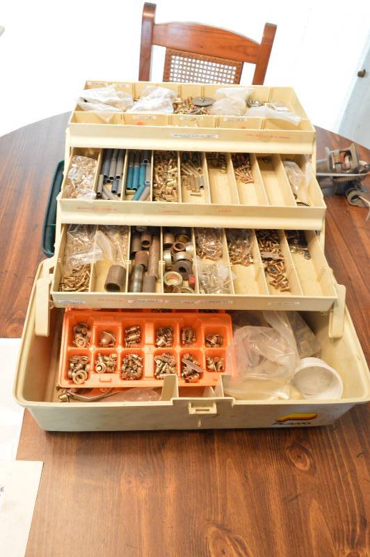 lot 1236 image: Plano tacklebox with hardware - box is missing latch