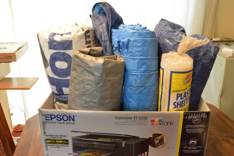 lot 1255 image: Box of tarps and plastic sheeting