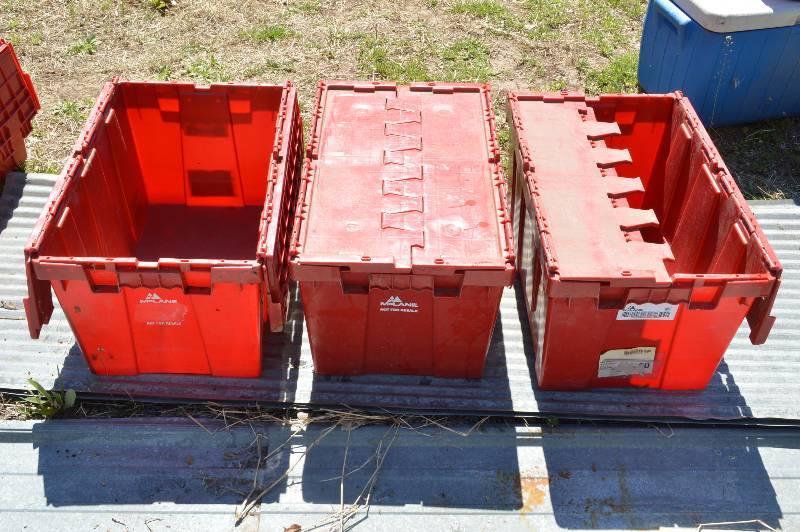 lot 1996 image: 3 Red flip top storage tubs
