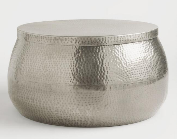lot 128 image: Silver Hammered Metal Cala Coffee Table with storage