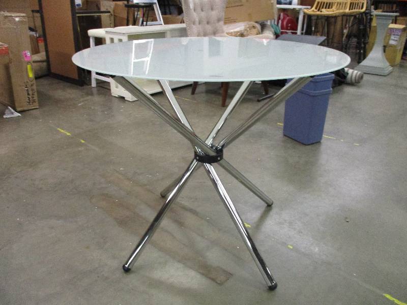 lot 141 image: Chrome & Frosted Glass Dining Table
