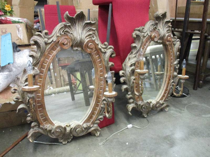 lot 17 image: 2 Large Mirrored Wall Mount Lighting Fixtures