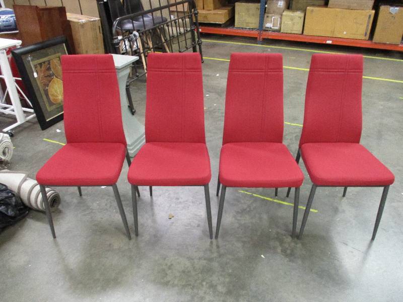 lot 132 image: Set of 4 Red Upholstered Dining Chairs