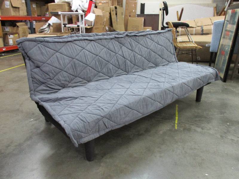 lot 129 image: Brand New Gray & Black Futon Sofa