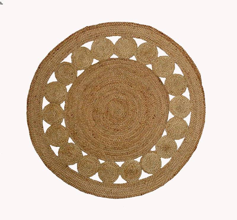lot 204 image: Cotton Craft - 100% Pure Natural Eco-Friendly Jute - Fully Reversible - 6 Feet Round - Braided Dots Round Area Rug R24