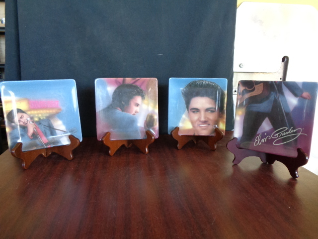 lot 6034 image: 4- 6 14 The Bradford Exchange 1999 Elvis Collector Plates and 4 Plate Holders
