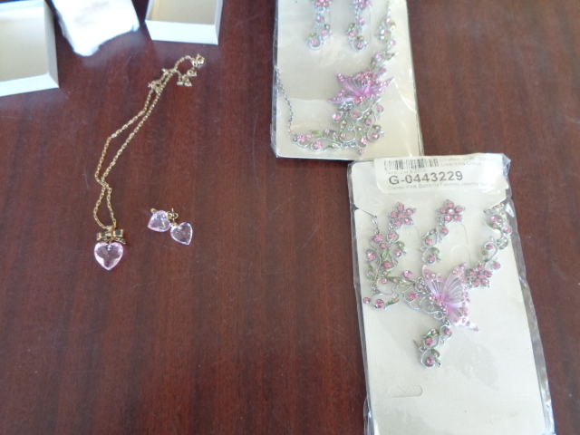 lot 6096 image: 2 Classic Pink Butterfly Fashion Jewelry Sets and Avon Heart necklace