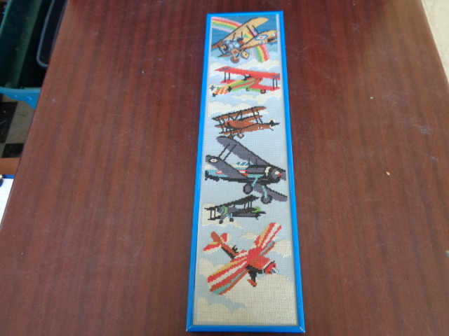 lot 6122 image: Cross Stitched Airplane Wall Hanging