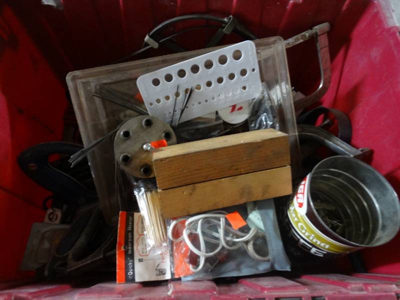 lot 8557 image: Lot of saws, drill bits, fasteners and more.