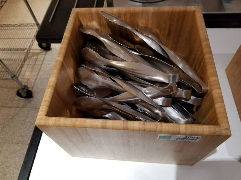 lot 4066 image: Bamboo Box With Metal Tongs