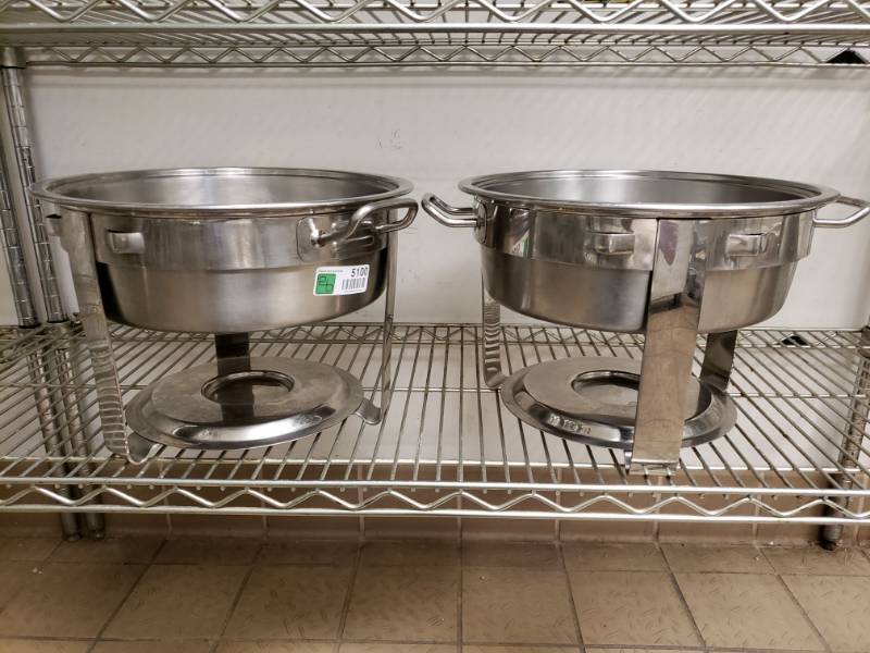 lot 5100 image: (2) Seville Classics Round Chafing Dishes. Missing Lids