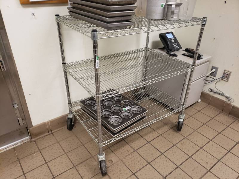 lot 5065 image: 3 Tier Metal Rack on Wheels.