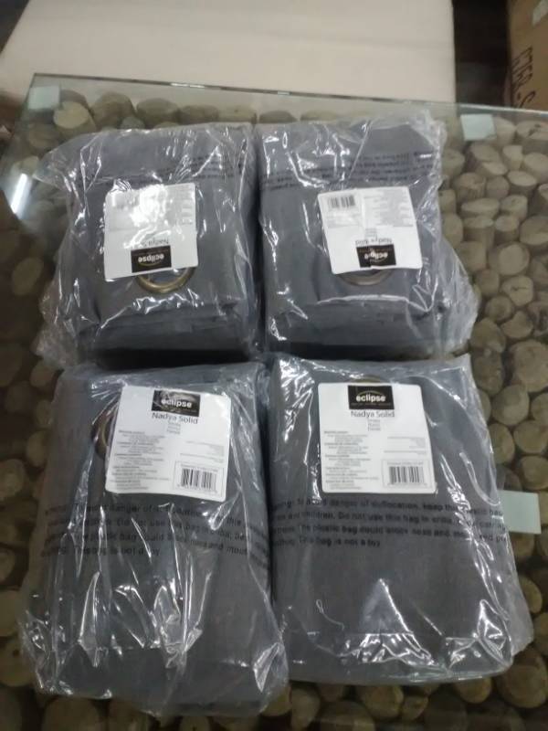 lot 4248 image: 2 Pairs of Nadya Solid Blackout Curtain Panels - Eclipse - Smoke - MSRP $36.99 per panel