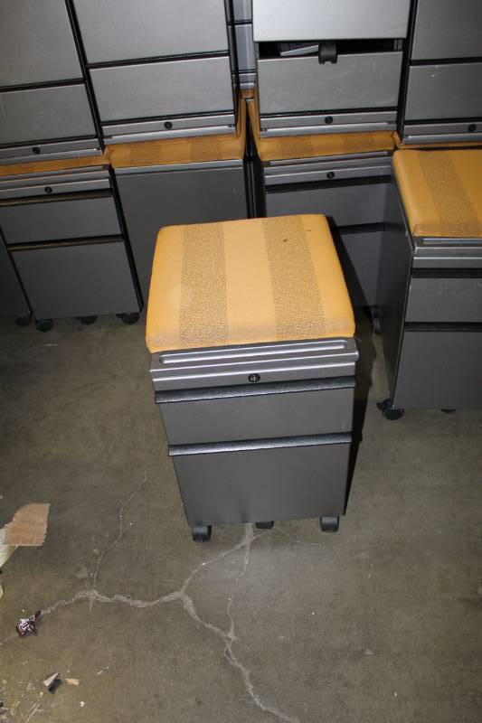 lot 3123 image: Modular Wheeled Mobile 2-Drawer File Cabinet Pedestal, with Cushion Seat, CharcoalGray