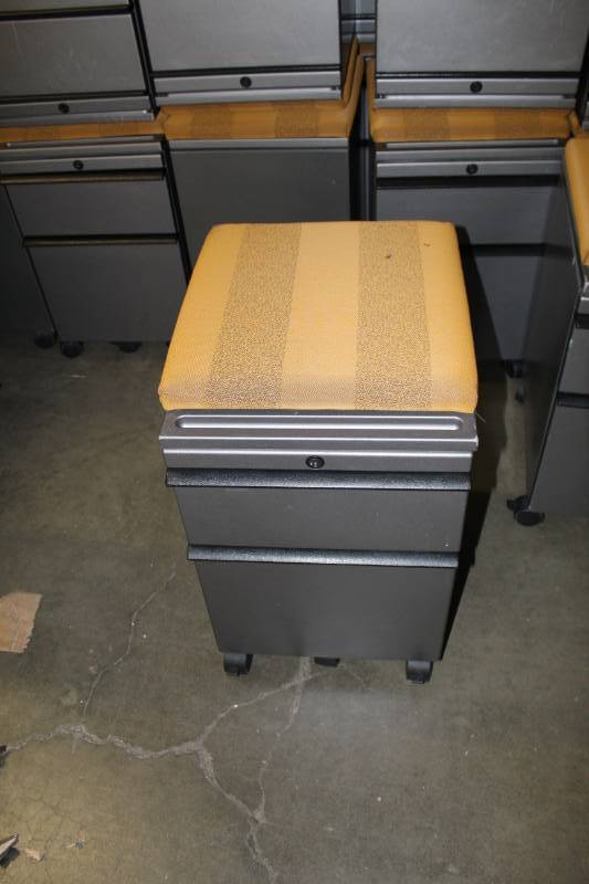 lot 3124 image: Modular Wheeled Mobile 2-Drawer File Cabinet Pedestal, with Cushion Seat, CharcoalGray