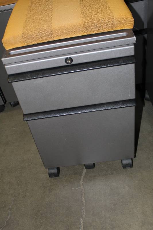 lot 3121 image: Modular Wheeled Mobile 2-Drawer File Cabinet Pedestal, with Cushion Seat, CharcoalGray