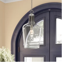 lot 96 image: Carey 1-Light Cylinder Pendant  Polished NickelClear Glass