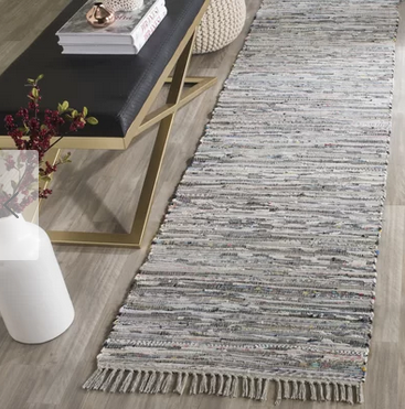 lot 82 image: Havelock Striped Contemporary Cotton Gray Runner 23 x 8