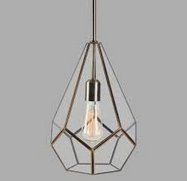 lot 30 image: Faceted Glass & Steel Pendant Lamp
