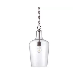 lot 22 image: Carey 1-Light Cylinder Pendant English BronzeClear Glass