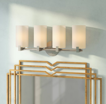lot 18 image: Kersey 4-Light Vanity Set Satin Nickel with Frosted Glass