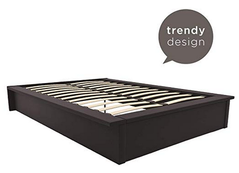 lot 121 image: Maven Platform Bed with Upholstered Faux Leather and Wooden Slat Support - FULL SIZE - BLACK