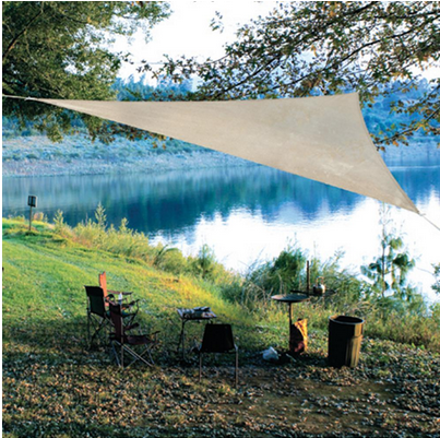 lot 11 image: 11ft Triangle Shade Sail - Pebble color