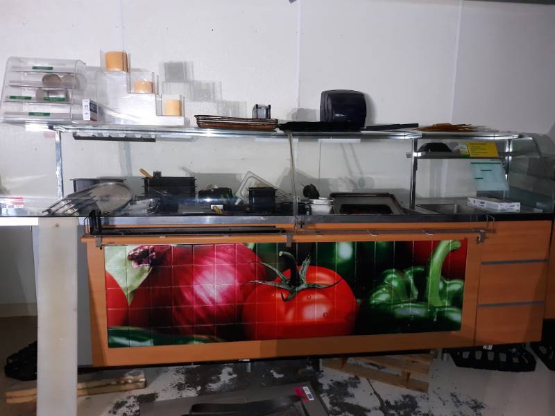lot 1475 image: Subway Set Up Make Table with Containers, Checkout Counter, Condiment Counter, and More
