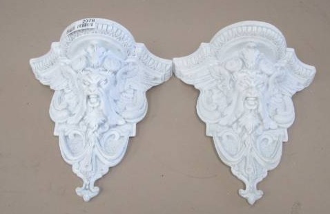 lot 2078 image: Pair of White Ceramic Shelves Ornate