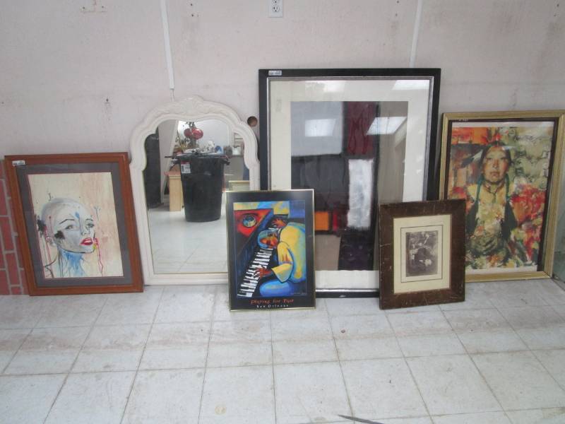 lot 2180 image: Lot of 5 Framed Pictures and One Framed Mirror