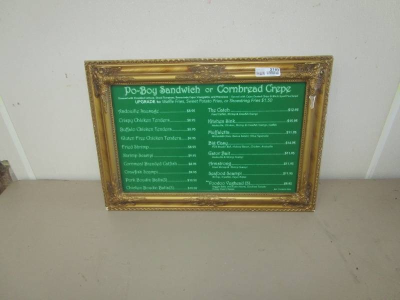 lot 2185 image: Gold Framed Menu Board