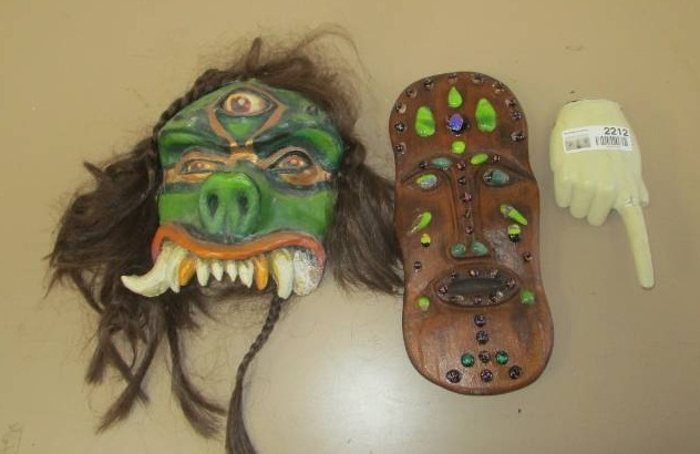 lot 2212 image: Two Masks and One Hand Pointing