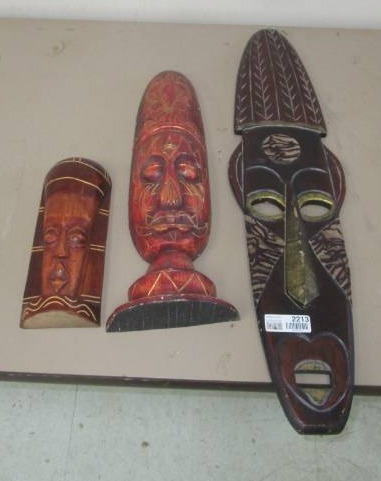 lot 2213 image: Three Wood African Masks