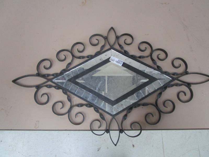 lot 2220 image: Black Metal  Diamond Shaped Mirror