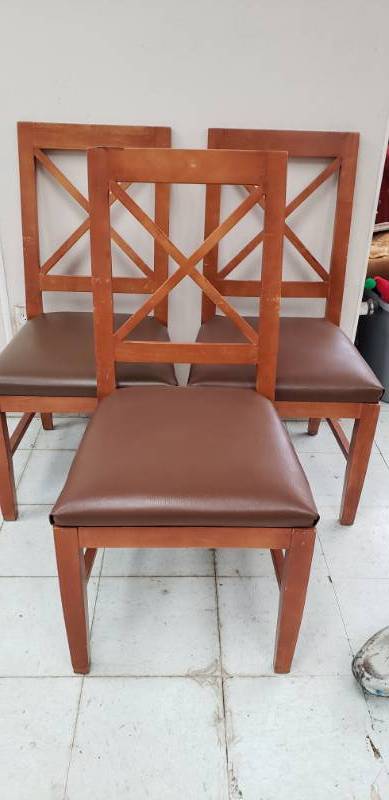 lot 2063 image: Lot 3 Wood  Vinyl Chairs