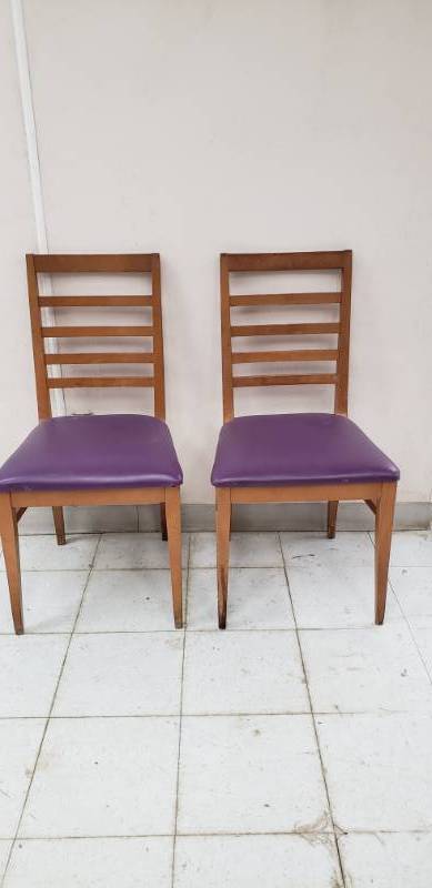 lot 2154 image: Two Wood with Purple Vinyl Seat Chairs