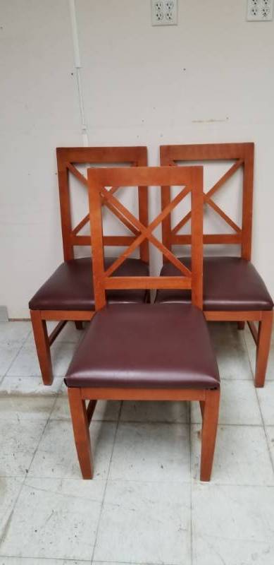 lot 2064 image: Lot 3 Wood  Vinyl Chairs