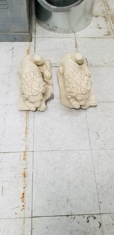 lot 4226 image: Two Resting Lions Concrete Statues