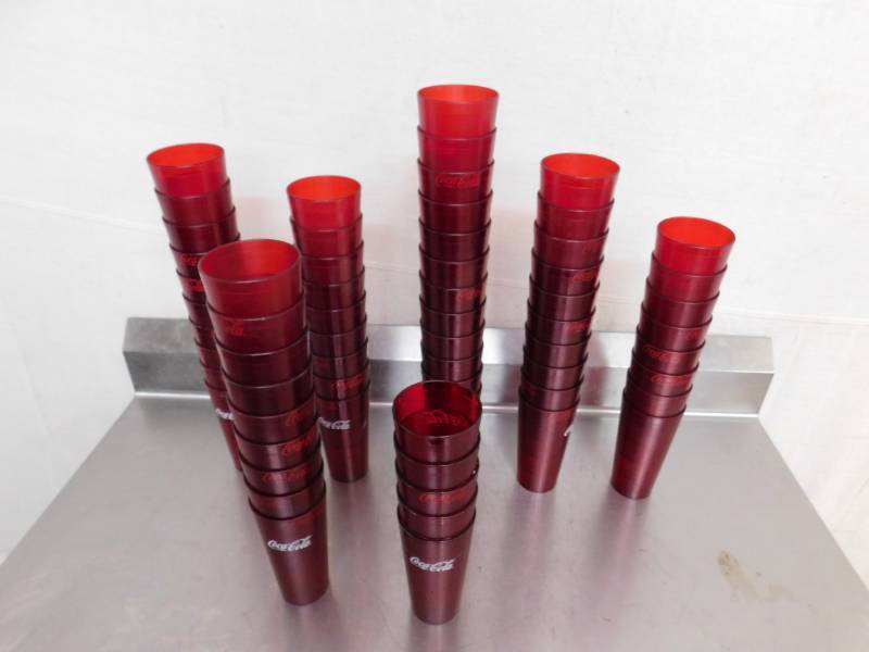 lot 1777 image: 63 Plastic Coca-Cola Glasses