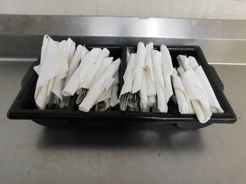 lot 1792 image: Plastic Flatware Caddy and Flatware