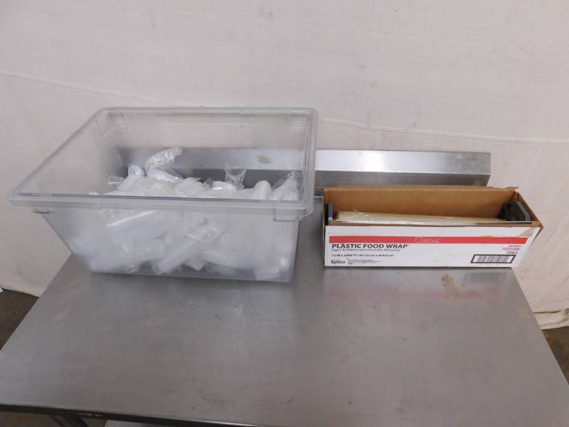 lot 1796 image: Lot of Plastic Food Wrap, Plastic Shot Glasses and Tote